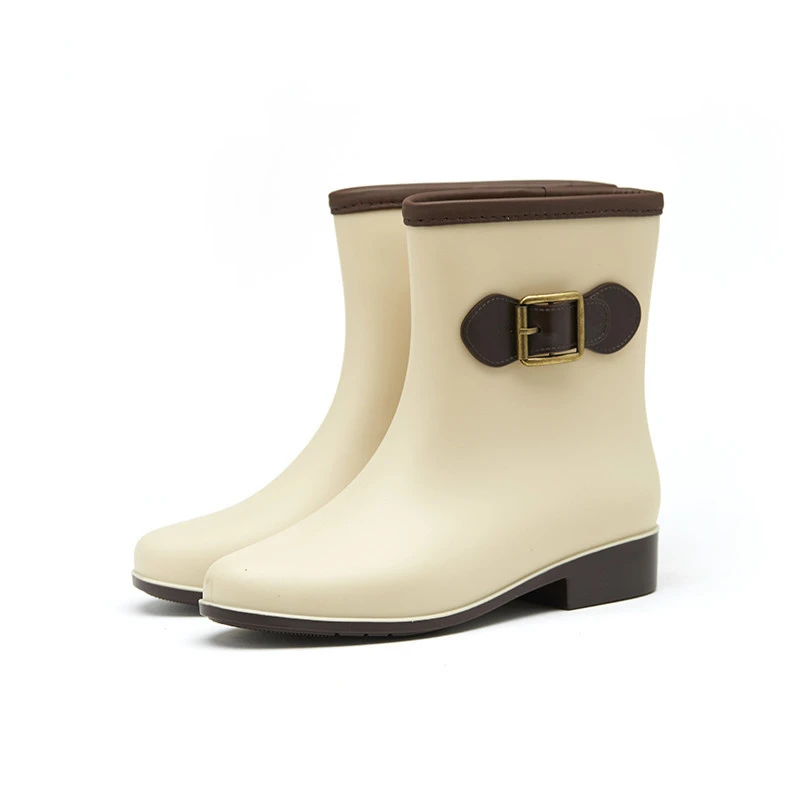 Rain Boots Women Rainshoes Fashion Rubbers  Mid Tube  Women Rain Shoes Non-Slip