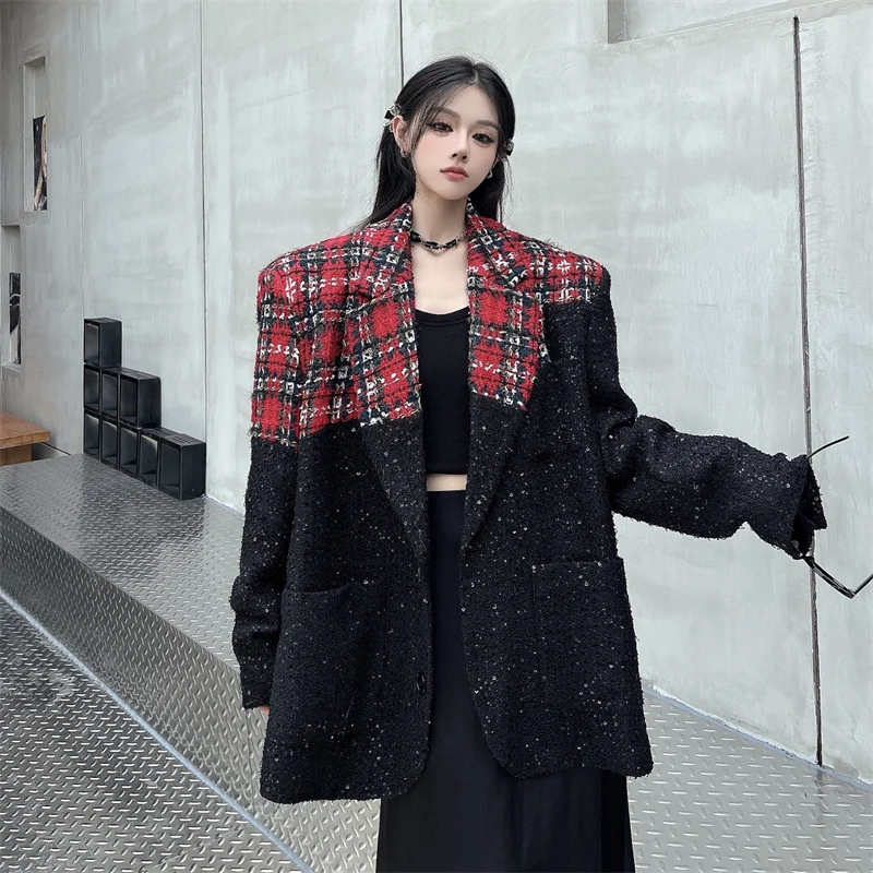 [MODX] Маленькая красная клетчатая куртка в ароматном стиле шерстяной костюм ниши