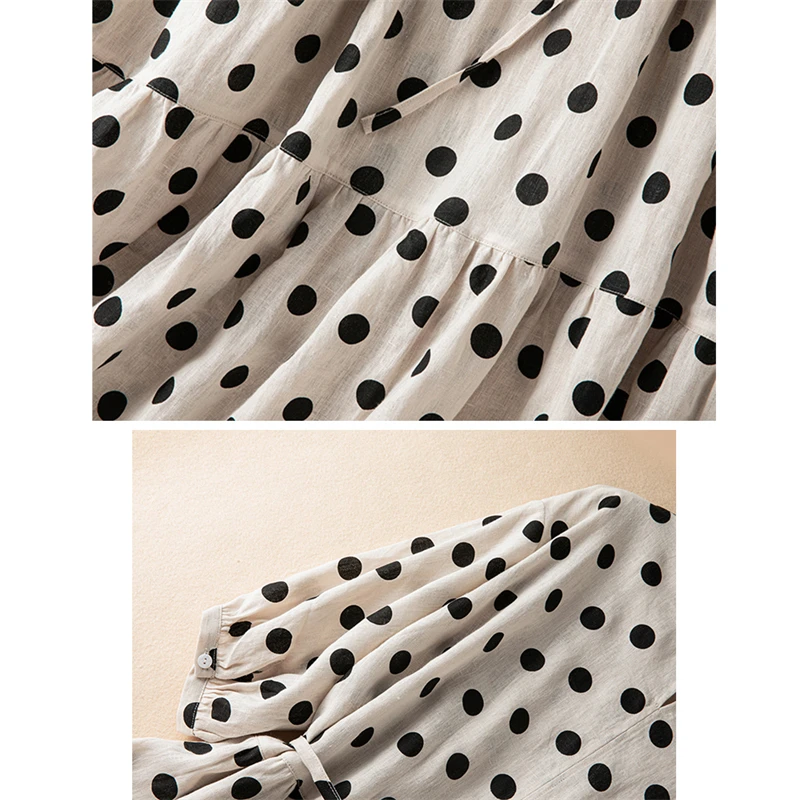 Женское винтажное хлопковое платье в горошек повседневное Свободное длинное