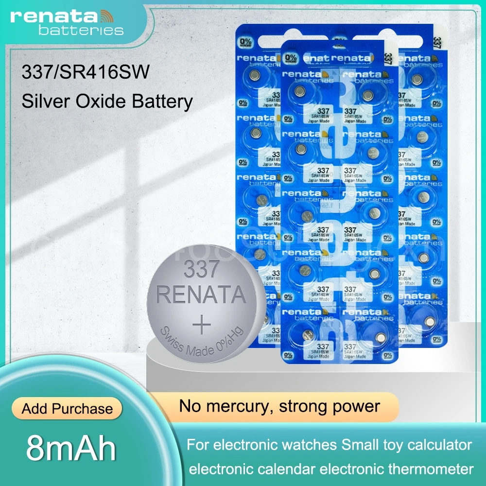 10-100 шт. Renata 337 SR416SW AG6 LR416 337A 1,55 в, оксид серебра, аккумулятор для часов, игрушек, пульт, швейцарская пуговица, монетница