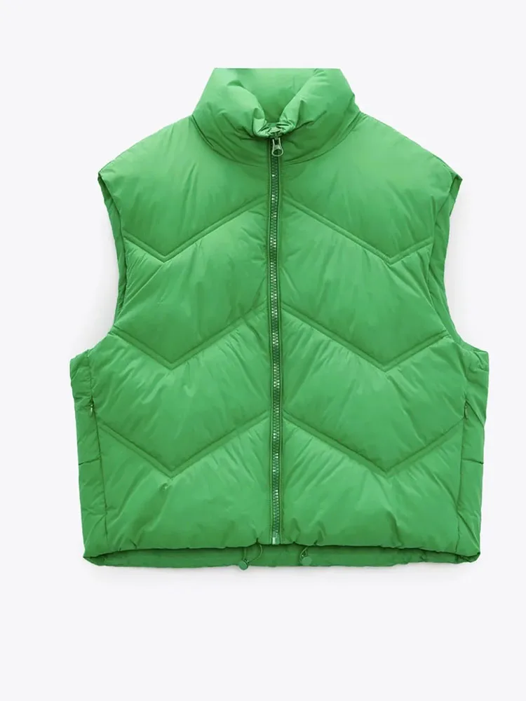 Women Vest Jacket Green Sleeveless Jackets Warm Winter Casual Outerwear Adjustable Drawstring Zipper Waistcoats Female Parkas | Женская