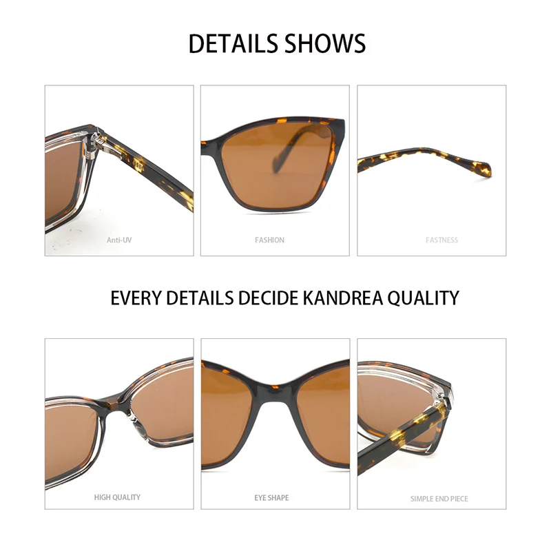 KANDREA 2 в 1 Ретро Поляризованные магнитные Солнцезащитные очки женские модные