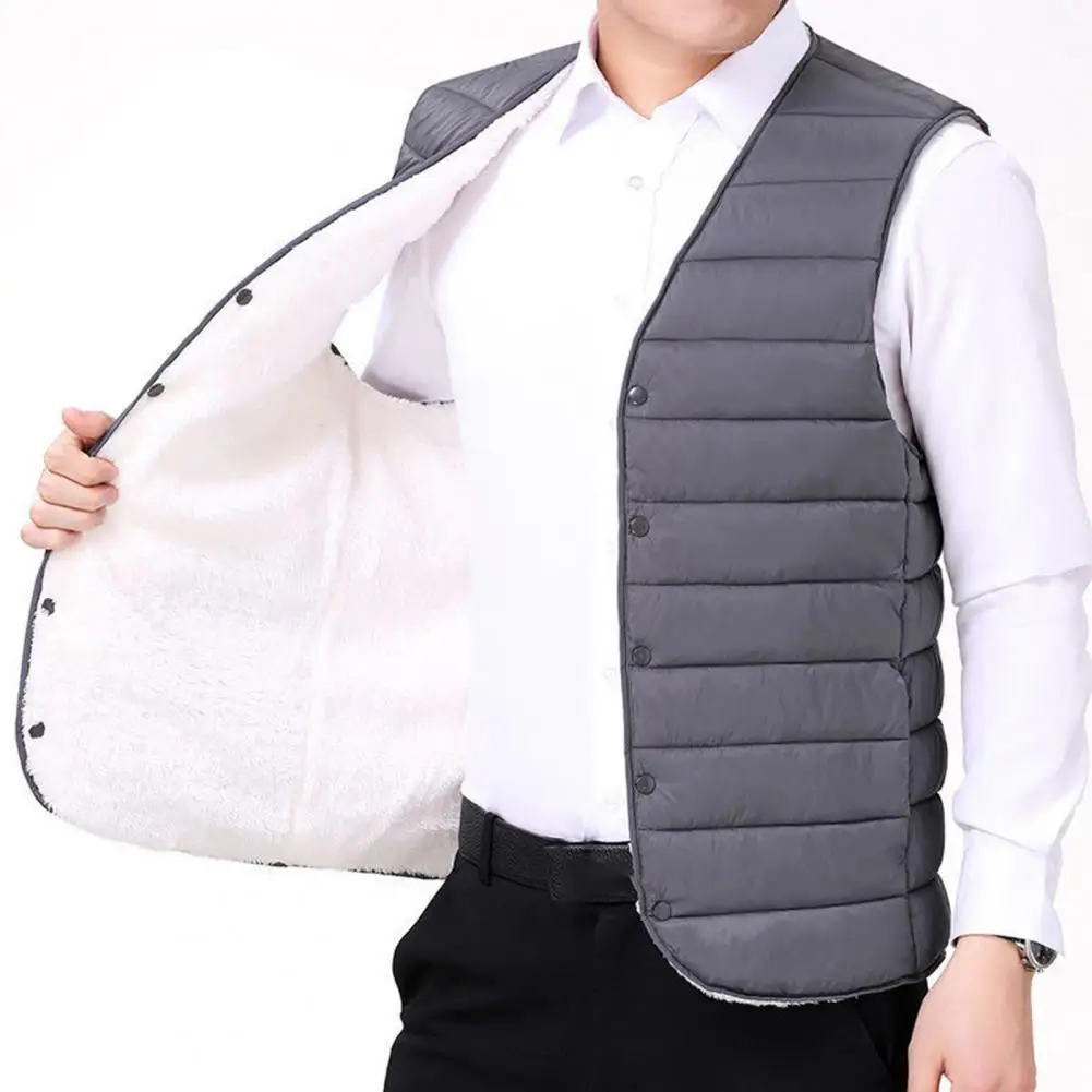 

Father Winter Vest Padded Plush Solid Color Single-breasted Sleeveless Cold-proof Outerwear Plus Size Cotton Waistcoat