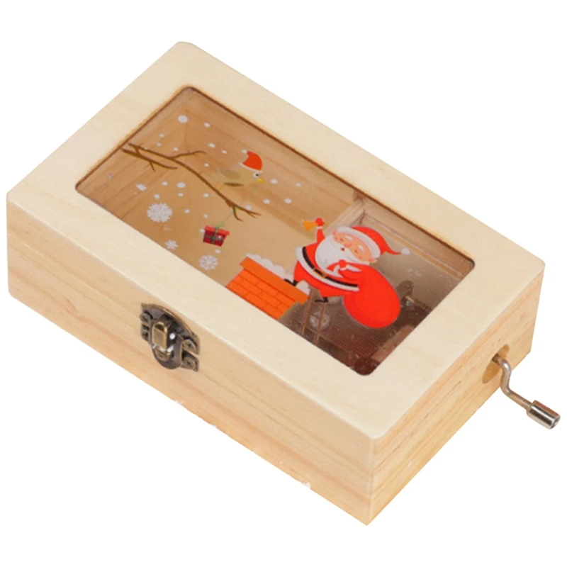

New Year Christmas Creative Wooden Hand-Cranked Music Box Music Box Santa Claus Gifts Children's Birthday Gifts
