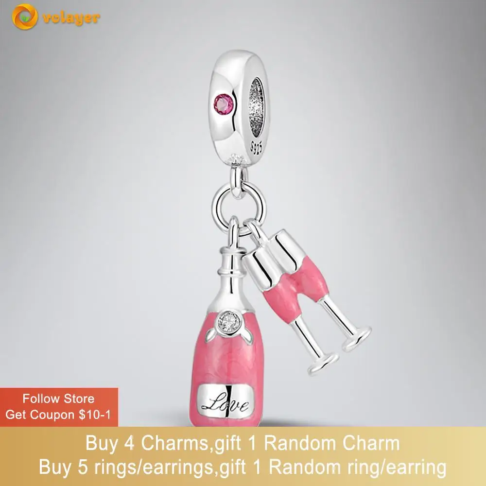 

Volayer 925 Sterling Silver Beads Champagne And Champagne Cup Charm fit Original Pandora Bracelets for Women Jewelry Making Gift