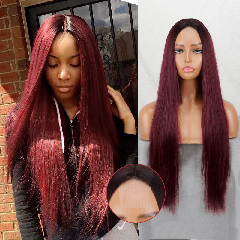 

Long Straight Wig Wine Red Suitable for African American Women Daily Party Cosplay Fiber High Temperature Synthetic Wig
