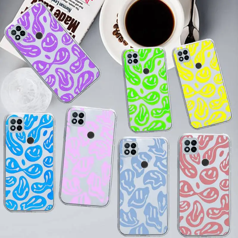 

Smiley face Colorful pattern Phone Case Transparent for Xiaomi redmi note x f poco 10 11 9 7 8 3 i t s pro cover shell coque