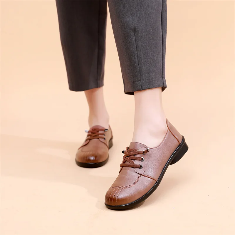 Vintage Women Flats Shoes platform sneakers women  Casual Leather Shoes Moccasins Mom Shoes High Quality Non slip Ladies shoes