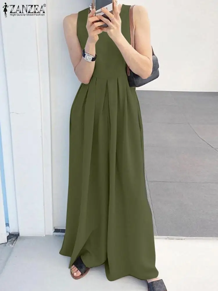 

Модные однотонные комбинезоны ZANZEA, стильные летние комбинезоны, женские элегантные праздничные комбинезоны, повседневные Комбинезоны с широкими штанинами, рабочие брюки