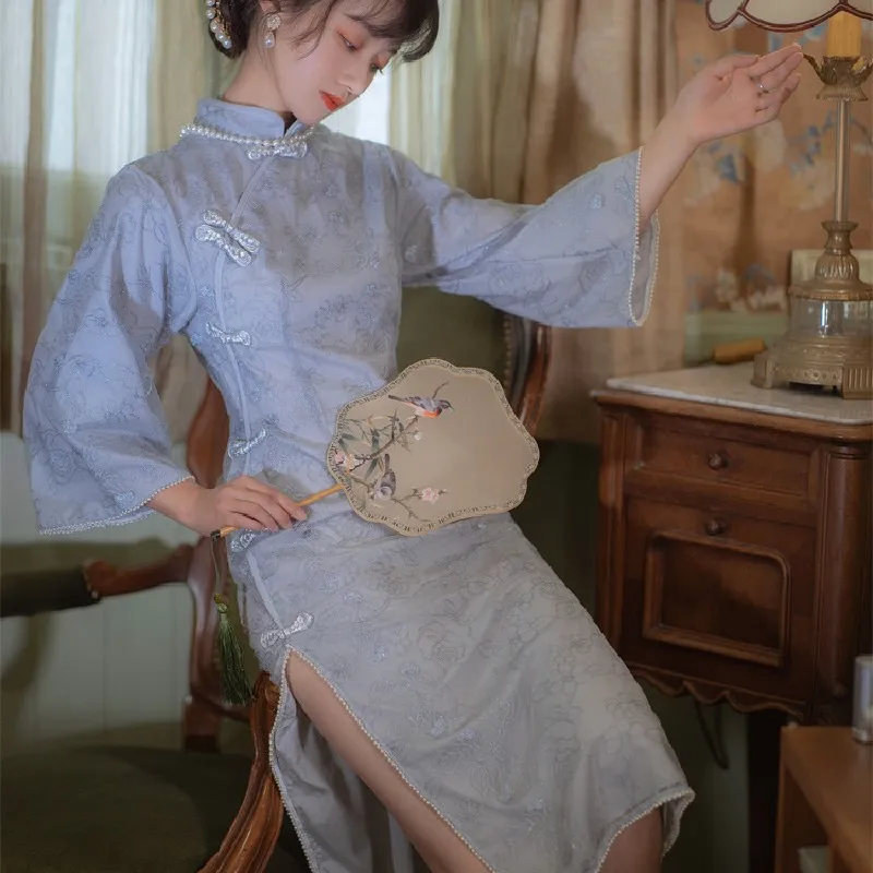 Платье-Ципао женское в китайском стиле пикантный облегающий сарафан с цветочной