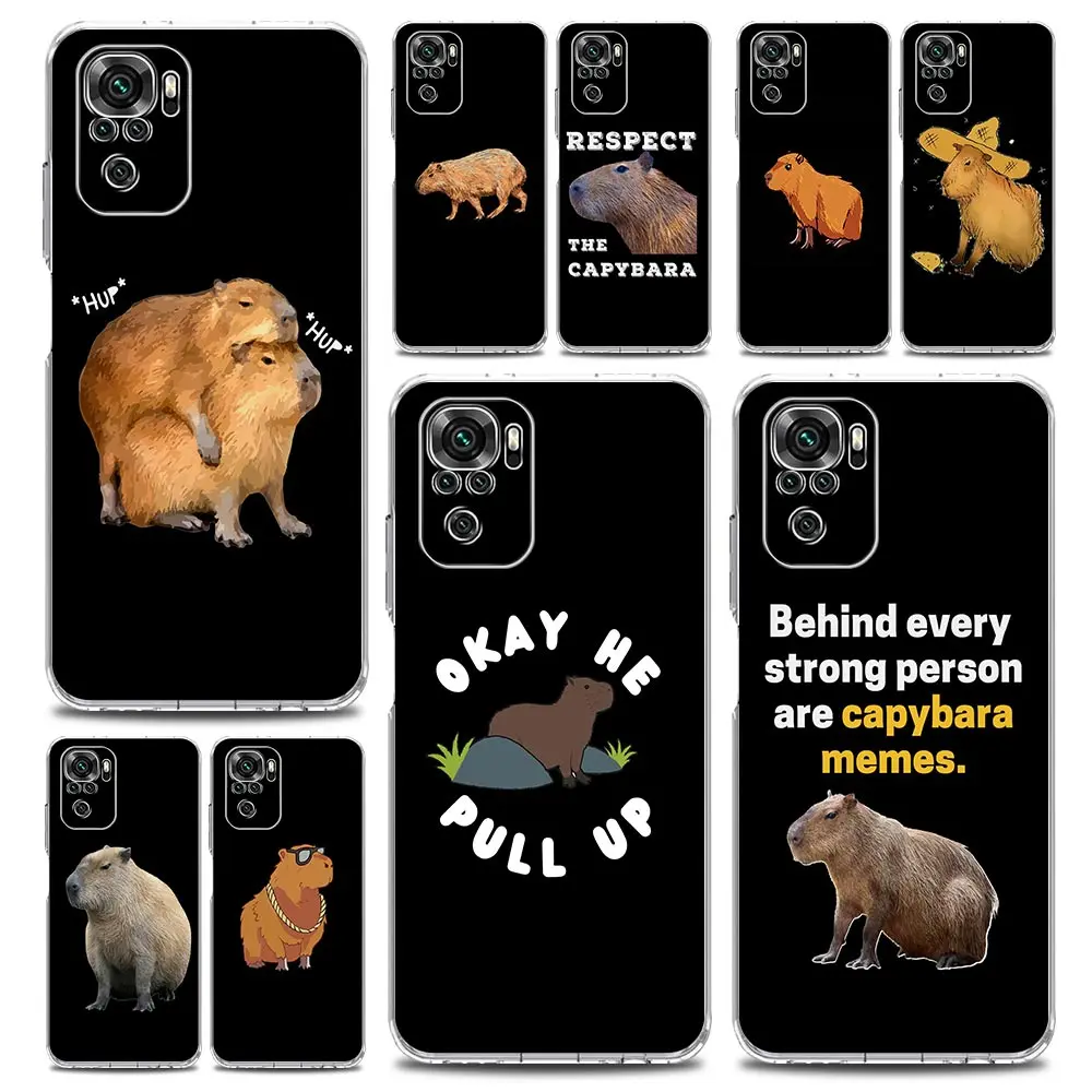 

Cute Cartoon Capybara Clear Phone Case For Xiaomi Redmi Note 12 5G 9S 9 8 10 11 Pro+ 9T 8T 10C 9C 9A 7 Pro Soft TPU Back Cover