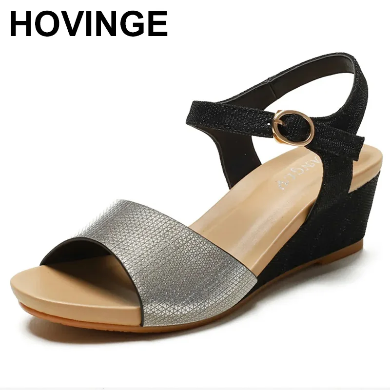 

Ladies Large Size Wedge Sandals New Summer Soft Sole Mom Sandals One Word Buckle Strap Non-slip Roman Shoes Ladies Casual