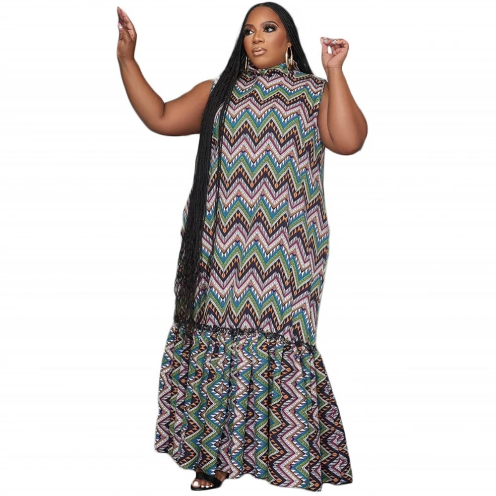 

African Dresses For Women Dashiki Sleeveless Long Maxi Dress 2023 Summer Big Size Ladies Traditional Africa Clothing Fairy Dree