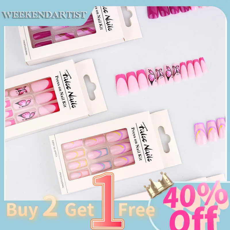 

24Pcs Press on Nails Onglerie Matériel Professionnel Easy Wear French Y2k Style Free Shipping Item Full Cover Douyin Nail Tips