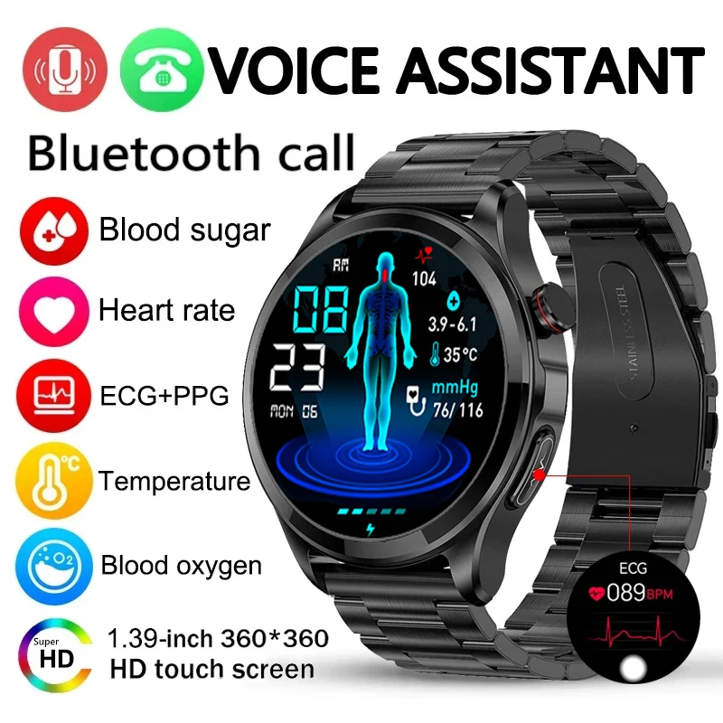 

2023 New ECG+PPG Blood Glucose Smart Watch Men Bluetooth Call Clock Heart Rate Healthy Blood Pressure Smartwatch For Android IOS