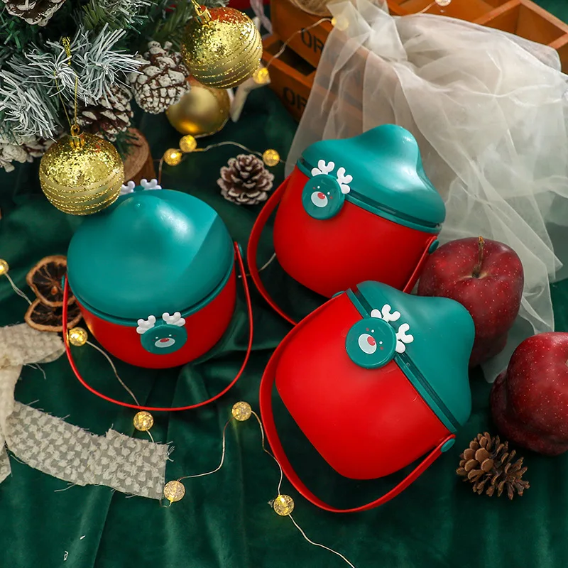 

Рождественская коробка с яблоками, пластиковая Рождественская Подарочная коробка, сумка с ручкой для конфет, украшение для рождественской елки, семейный стол, новогодний и Рождественский подарок s 2023