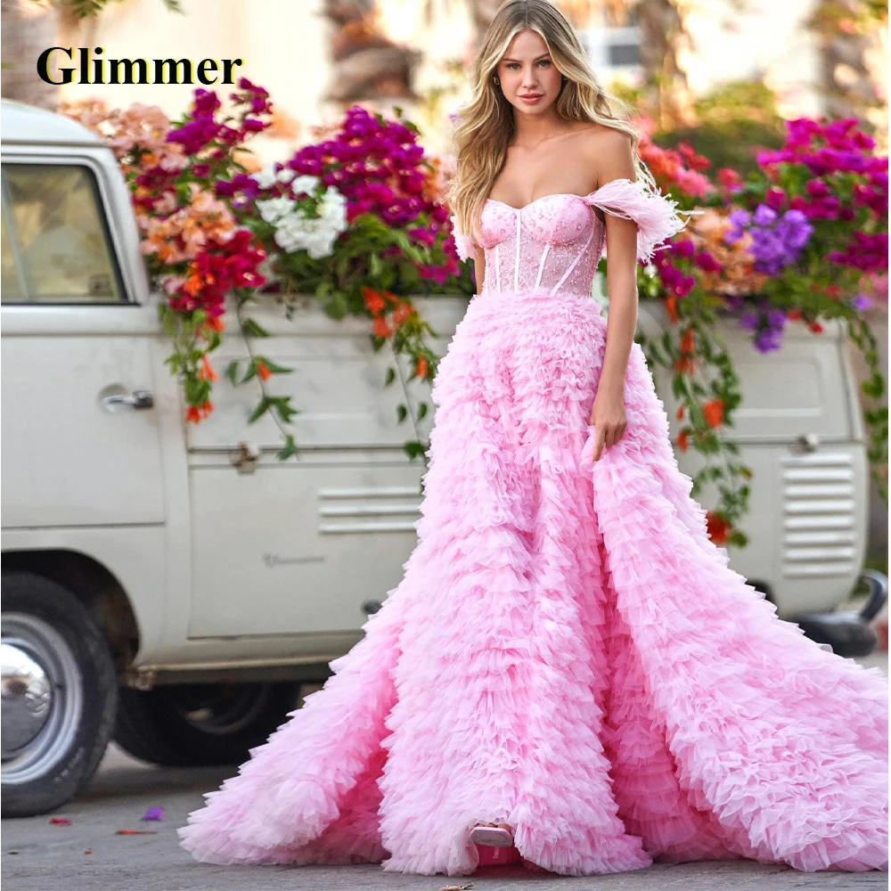 

Glimmer Luxury Evening Dresses Pleated Tulle Formal Prom Gowns Custom Made Special Occasion Vestidos De Fiesta Noche Robe Soiree