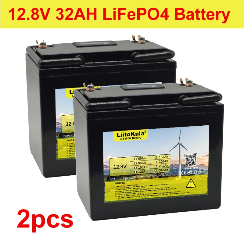 2 шт. LiitoKala 12,8 в 32 Ач LiFePO4 аккумулятор 12 В 256 Вт с BMS литий-железо-фосфатные батареи 4000 циклов инвертор без пошлины