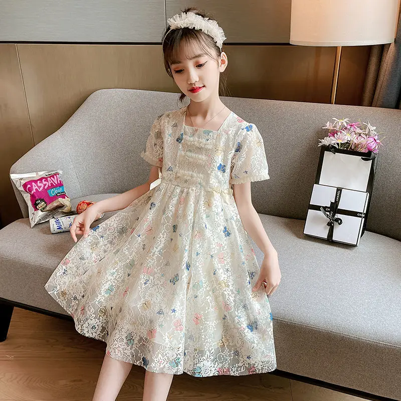 

2022 Summer New Baby Girls Dress Vintage Embroidery Princess Party Dress Kids Children Clothes Elegant Lace Girls Dresses E29