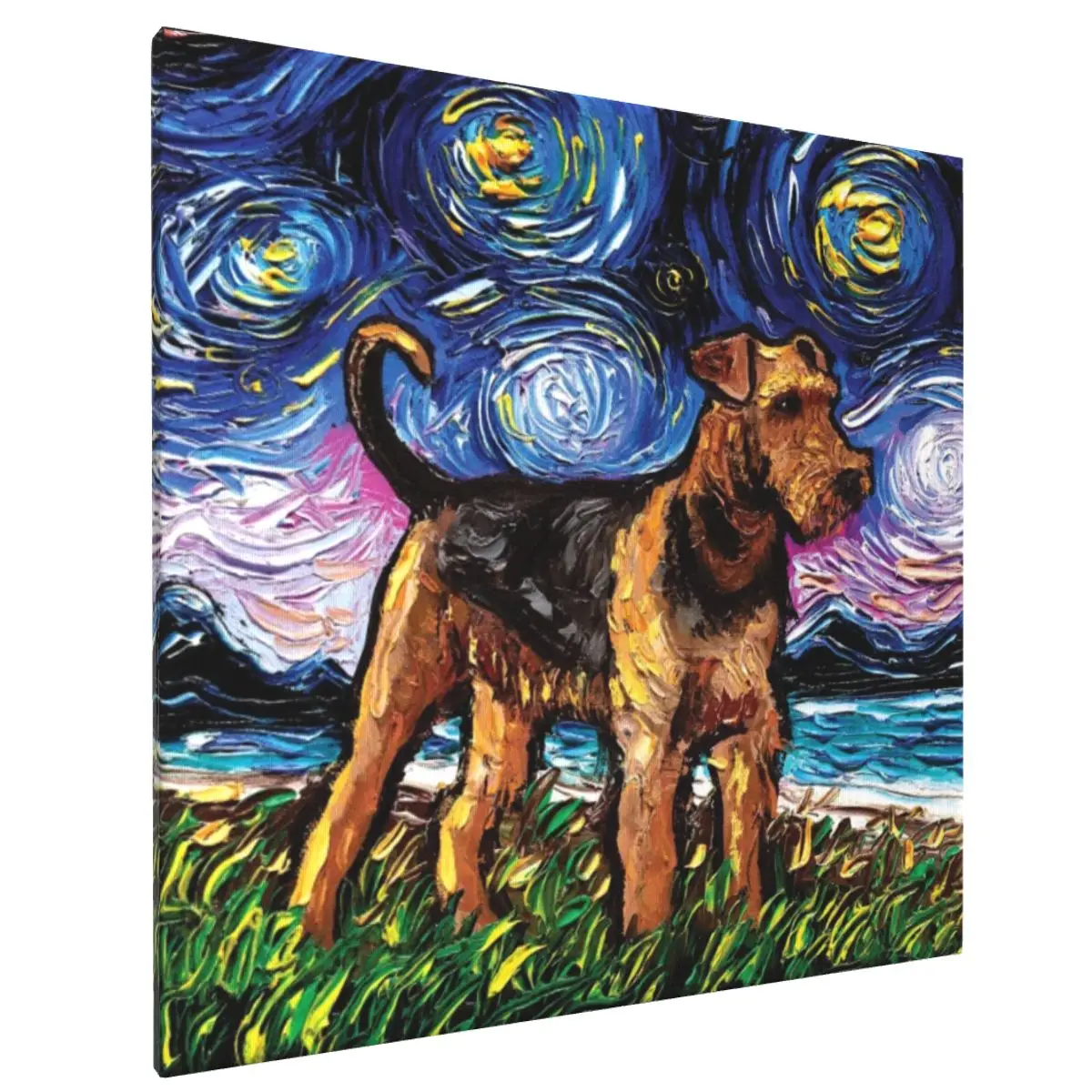 

Картина на холсте с изображением ночи Ван Гога айредейла терьера, Настенная картина с рамкой, домашний декор для гостиной, спальни