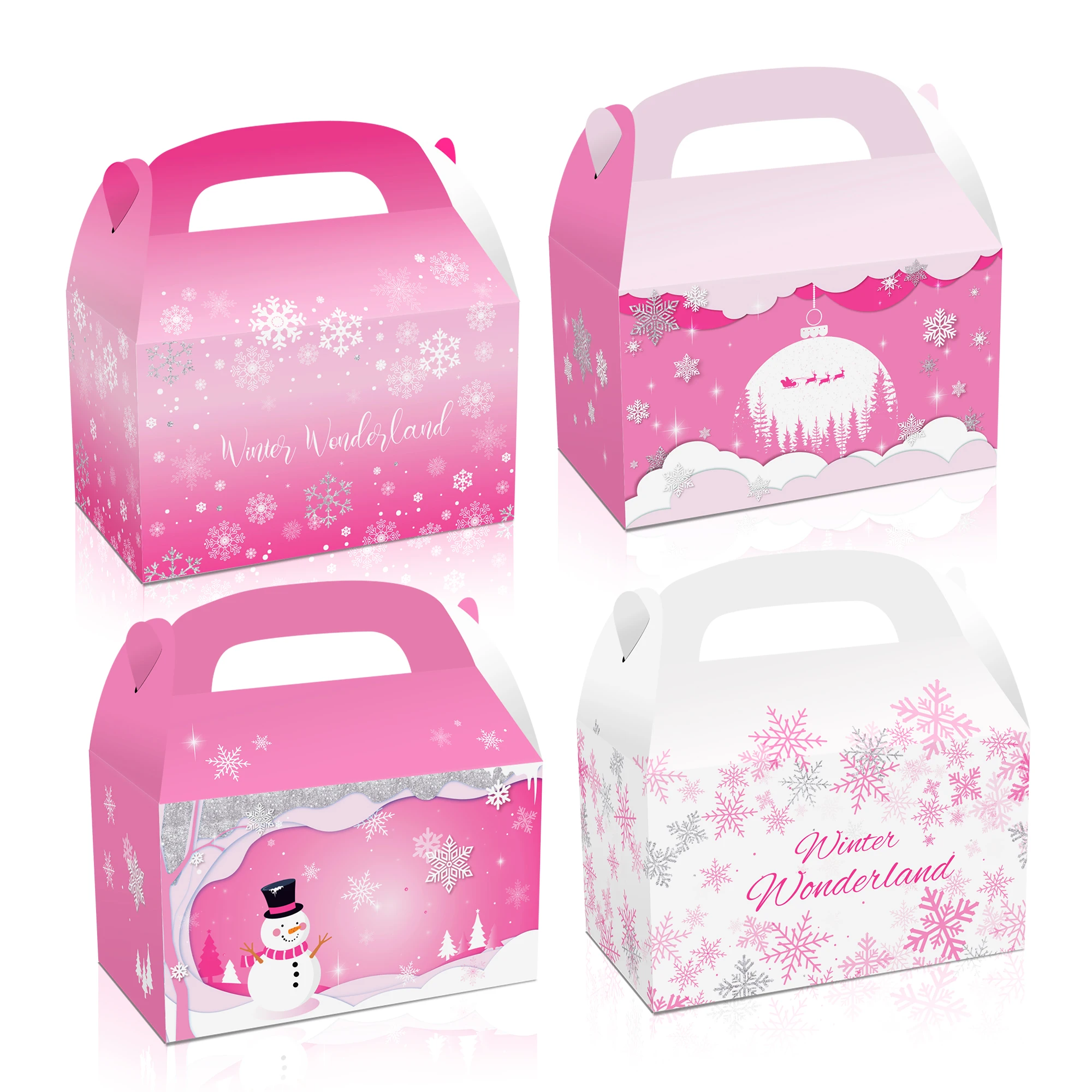 

DD212 4Pcs Winter Snowman Snowflakes Christmas Birthday Party Cake Candy Pack Portable Gifts Boxes Baby Shower Party Decorations