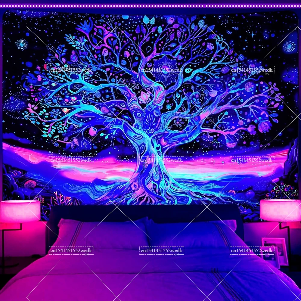 Гобелен Blacklight с рисунком дерева жизни гобелены УФ-реактивными неоновыми