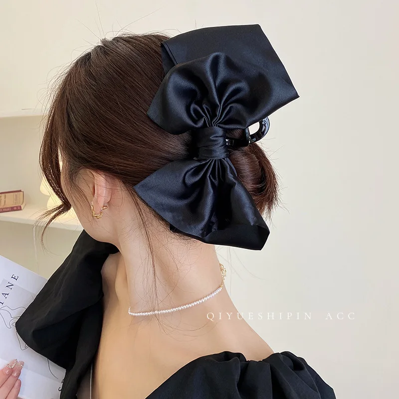 

Black Beige Large Bow Grab Clip Back of The Head Hair Clip High-quality Shark Clip Hair Grab Headwear Hair Accessories AFS285