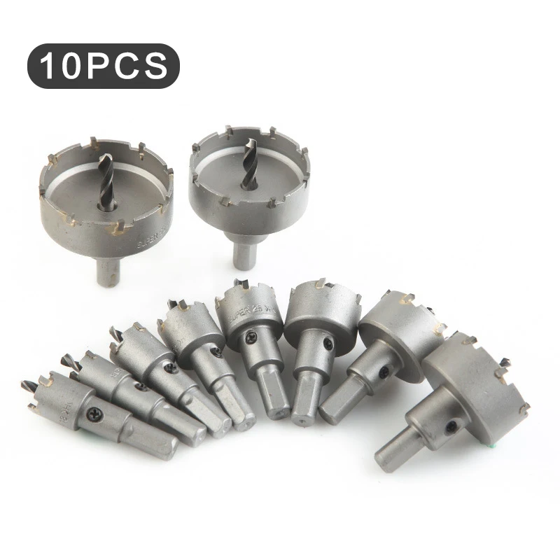10pcs 16-53mmHSS Hole Saw Set Tungsten Carbide Tip TCT Core Drill Bit Hole Saw for Metal Stainless Steel Cutter Hole Openner
