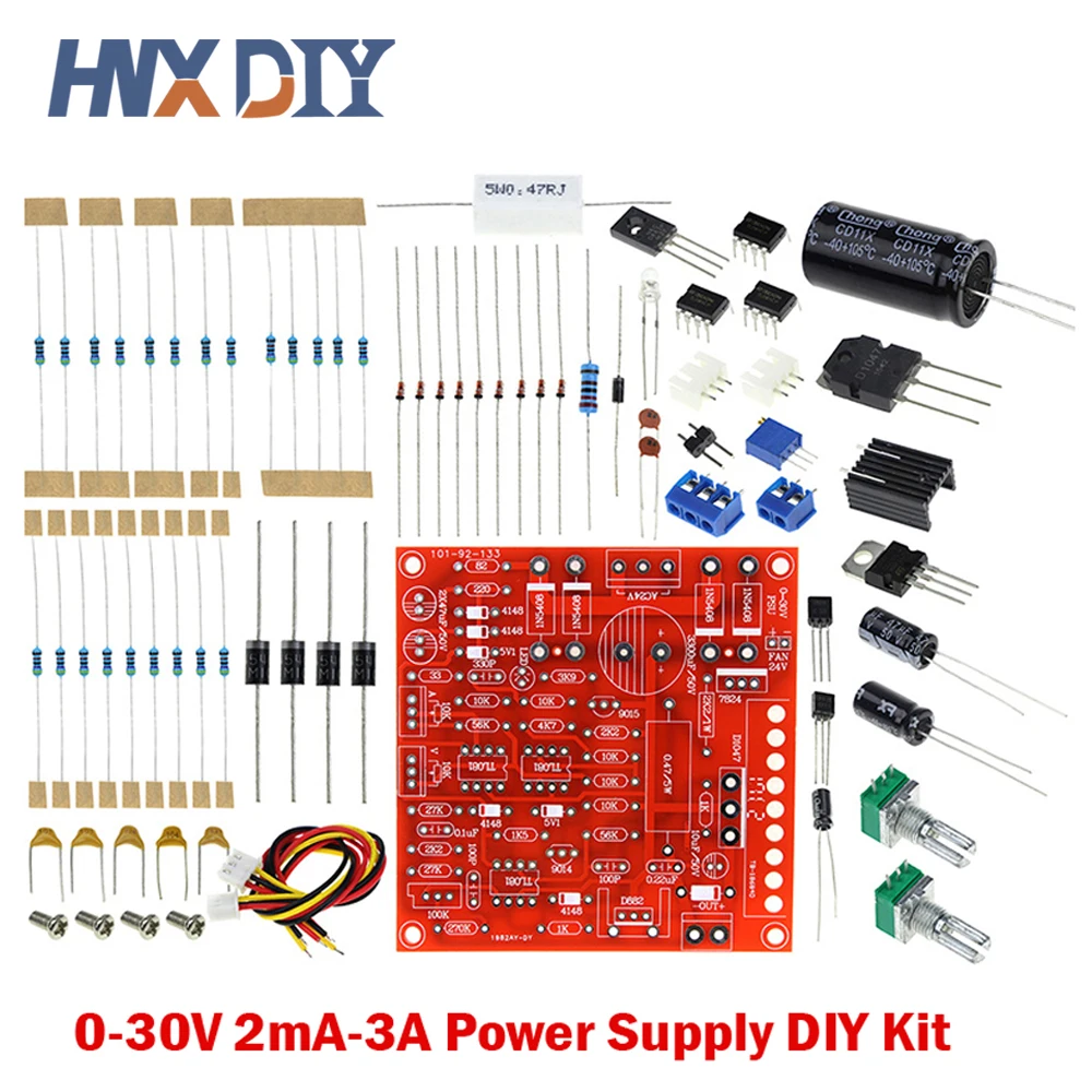 

DC Regulated Power Supply DIY Kit 0-30V 2mA-3A Continuously Adjustable Current Limiting Protection Voltage Regulator Set