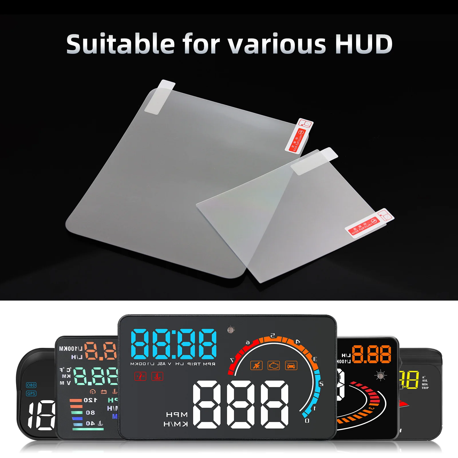 

Автомобильная светоотражающая пленка HUD, система проекционного дисплея, пленка OBD II, расход топлива, дисплей превышения скорости, автоаксессуары, светоотражающая пленка