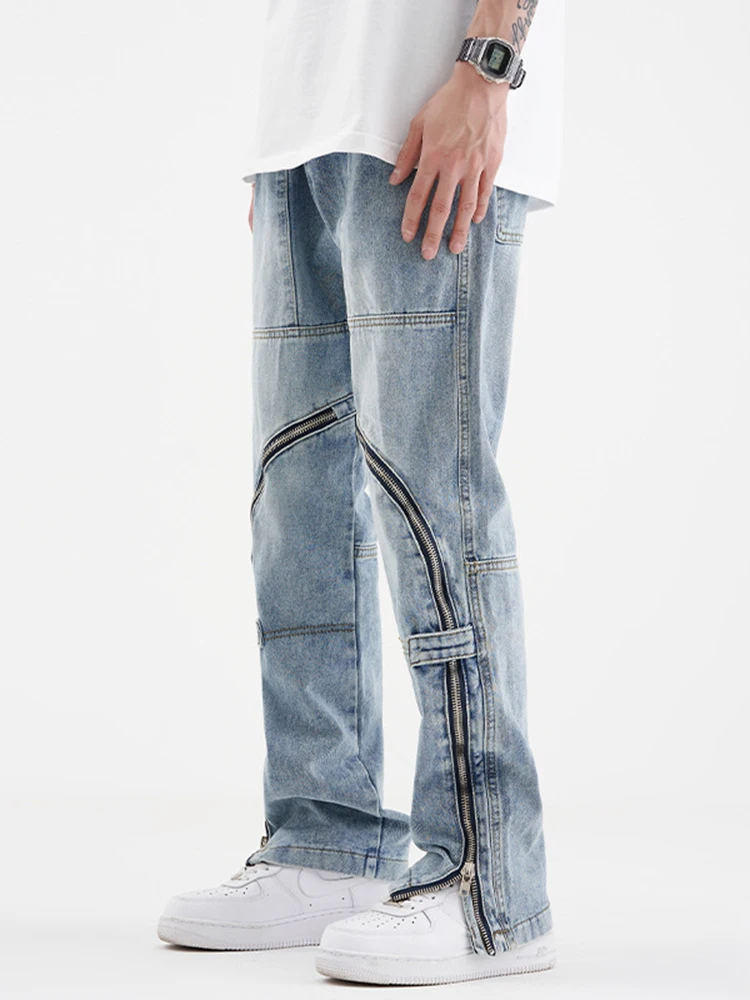 Four Seasons Men's Jeans Straight Slim Casual Fashion Versatile Zipper Pants Hip Hop Straight Wide Leg Pants Ins Hot Sale JEANS