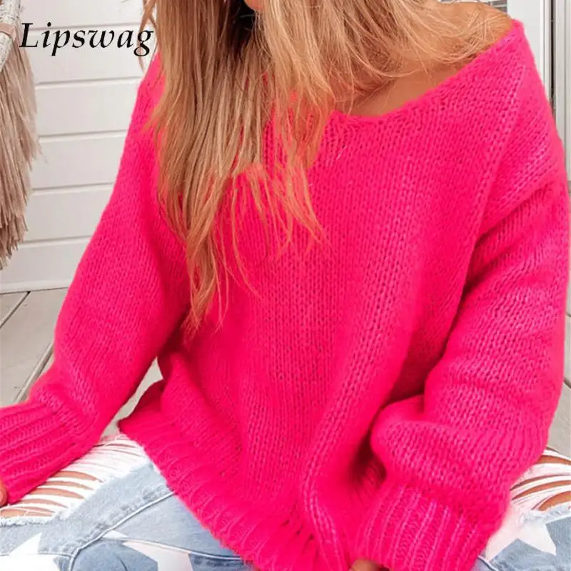 

New Loose Fit Female for Autumn Winter Sweater Women Sweater V-Neck Long Sleeve Knitted Top Casual Minimalistische Knitwear Tops