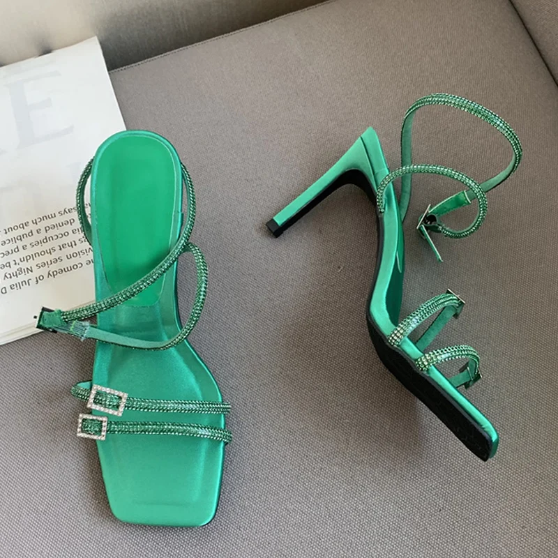 

Женские сандалии-гладиаторы Liyke, с открытым носком, на высоком каблуке, с кристаллами, летняя обувь для выпускного вечера, 2023