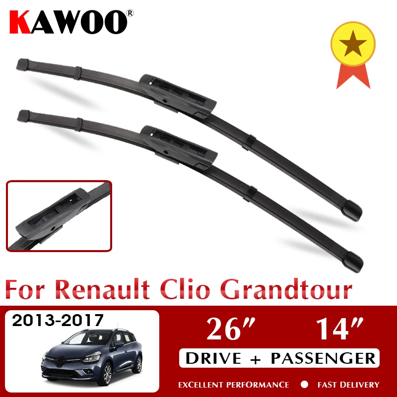 

KAWOO Wiper Car Wiper Blades For Renault Clio Grandtour 2013-2017 Windshield Windscreen Front Window Accessories 26"+14" LHDRHD