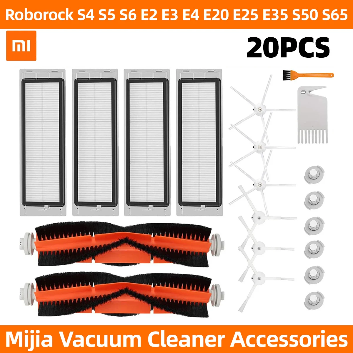 

Комплект аксессуаров для роботов-пылесосов Xiaomi RoborockS4 S5 S6 E2 E3 E4 E20 E25 E35 S50 S65, 20 шт.