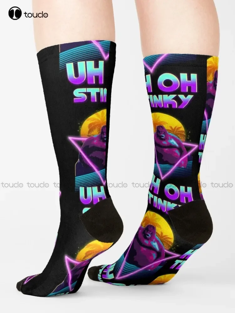 Фото Носки Uh Oh Stinky Poop Le Monke 80S Vaporwave Outrun Style, мужские футбольные персонализированные носки унисекс для взрослых, носки для подростков №2