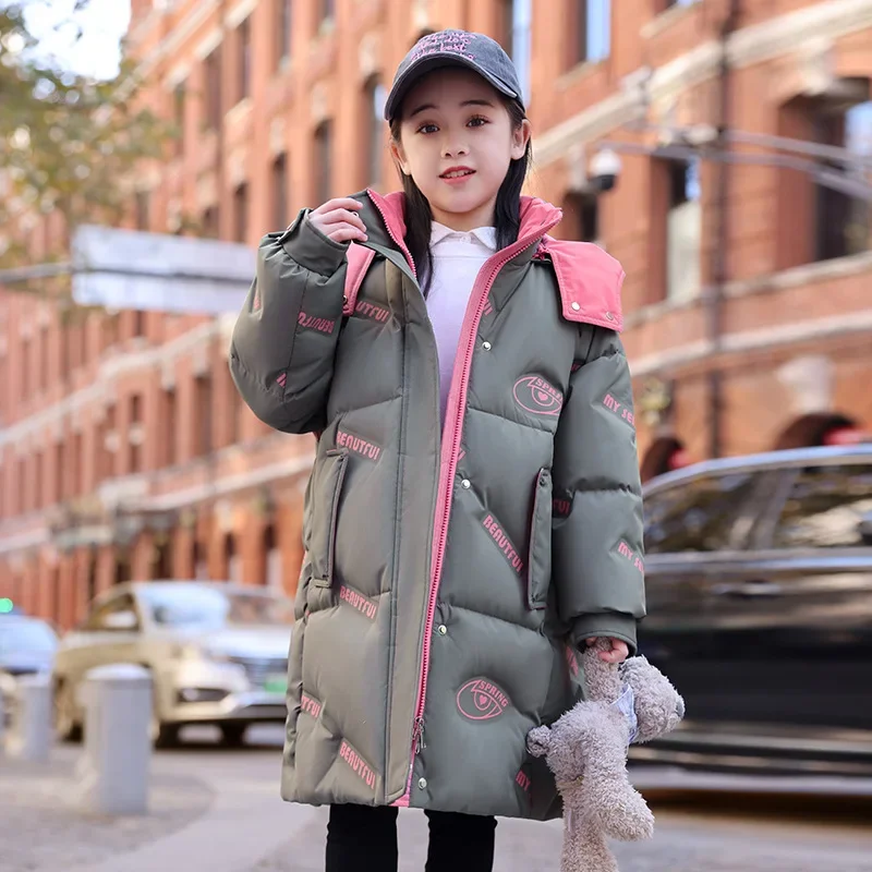 Детский теплый пуховик для девочек 4-14 лет на утином пуху