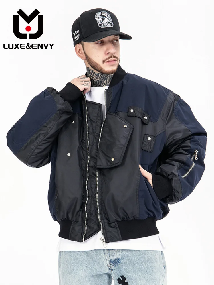 

LUXE&ENVY Men's Niche Three-dimensional Multi-pocket Zipper Cotton Suit Flight Jacket Coat Top Autumn Winter 2023 New