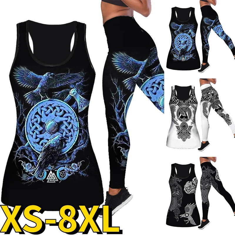 2023 Round Neck Yoga Pants Spring Summer Women Fashion Yoga Suit Sleeveless Activewear Set New Design Printing Tank Top XS-8XL