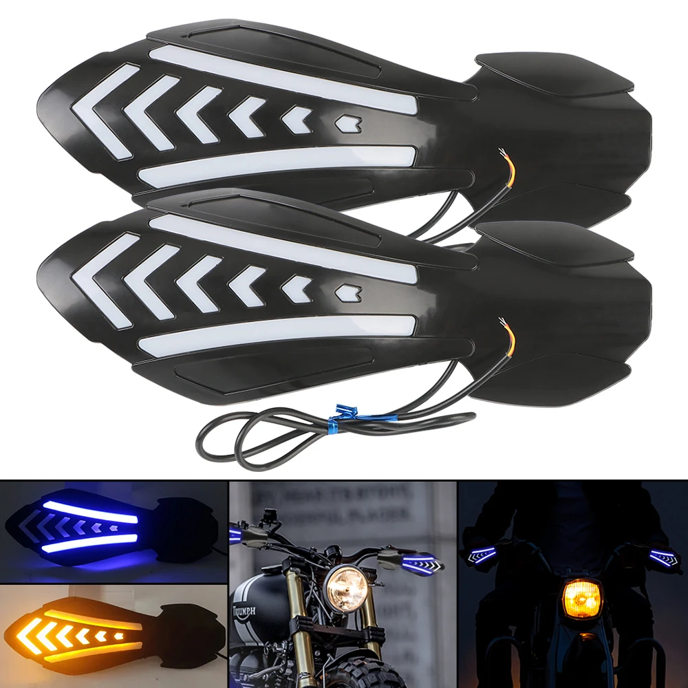 

1 Pair Motocross Handlebar Guards Windproof with LED Flowing Turn Signals Motorcycle Handguards Protector Shield Waterproof