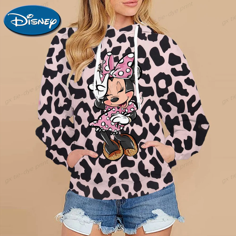 

Disney Minnie Mickey Mouse Sweatshirt Cartoon Letter Print Fashion Unisex Couple Pocket Kids Hooded Pullover Long Sleeve Top