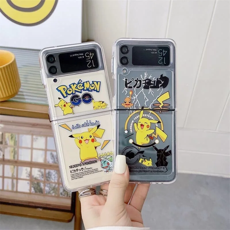 

Cute Pikachus Charizards Case For Samsung Galaxy Z Flip 3 Hard PC Back for Z Flip 4 Case Protective Transparent Anti-fall Shell