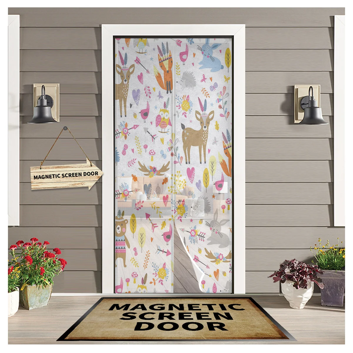 

Осенний лес мультфильм Животные медведь лиса магнитный экран дверная занавеска s москитная сетка дверная занавеска для телефона экран s