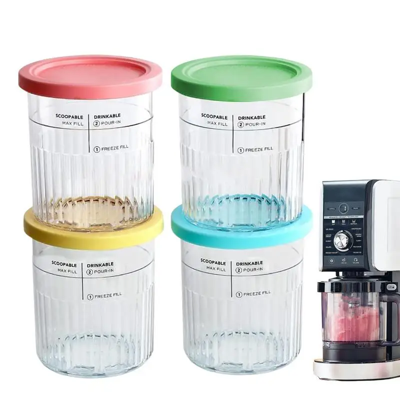 

Leak-Free Ice Cream Containers 4pcs/set Reusable Pint Storage Container Storage Organizer With Tight Airtight Lid For Gelato