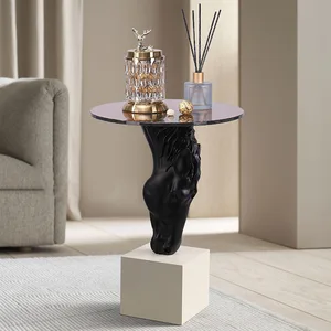 Home Decorative Nordic Sofa Side Table Living Room Round Coffee Tables Resin Horsehead Sculpture Floor Ornaments Decoration
