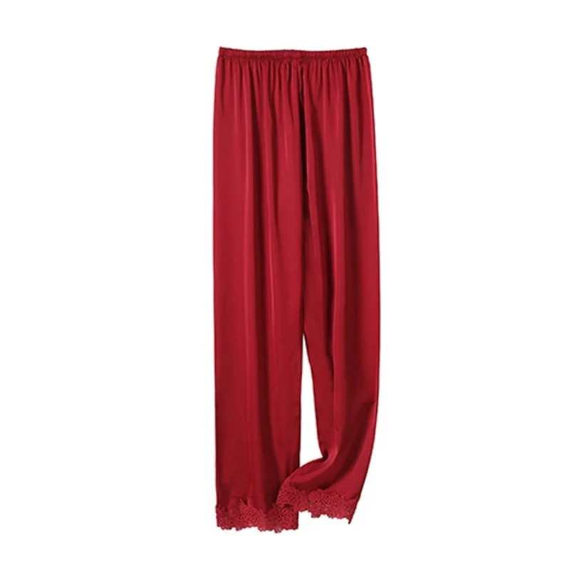 

Women Sleep Bottoms Print Satin Home Wear Pijamas Lounge Trousers Sleepwear Elastic Waist Pajamas Long Pants Lingerie Nightwear