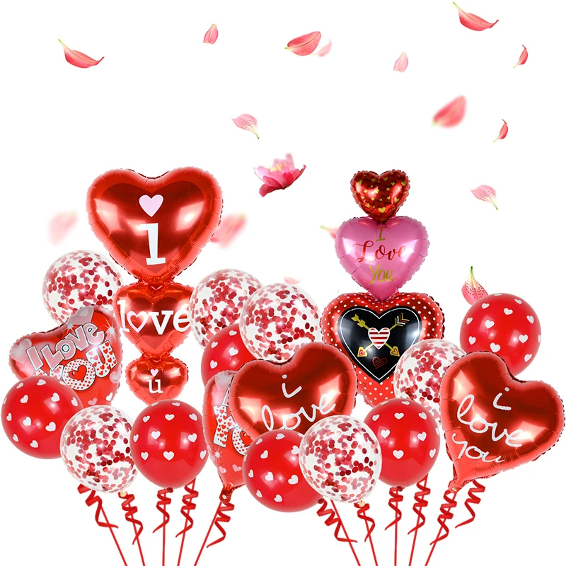 

9pcs I Love You Heart Foil Balloons Red Latex Confetti Balloon Valentines Day Decoration Wedding Anniversary Party Helium Globos