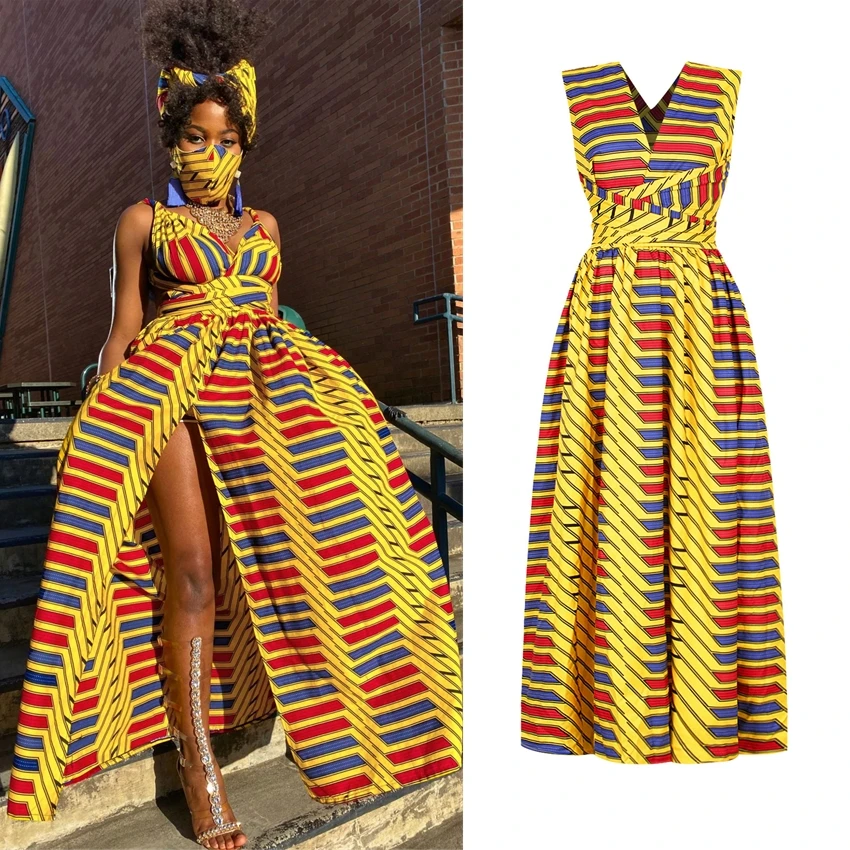 Long Summer Fashion 2023 Indie Style African Dresses for Women Floral Dashiki Print Maxi Dress Bandage Elegant African Clothing