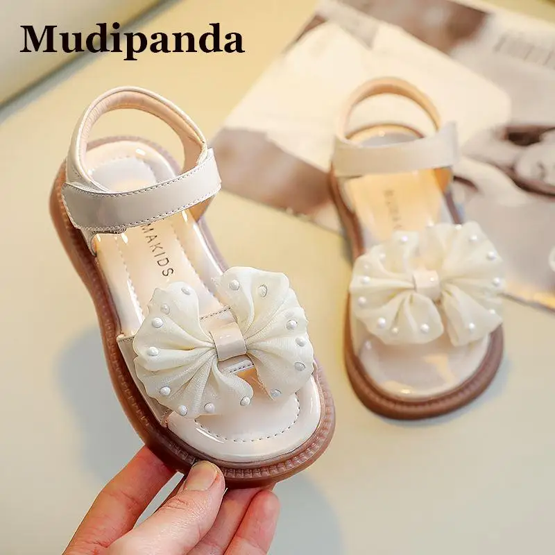 

New Girls Sandals Kid's Peep-toe Children Leather Shoes Female Baby 2023 Big Child Princess Female Children's Shoes Summer Beach