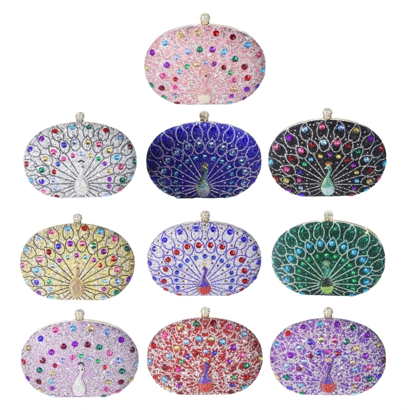 Роскошная сумочка со стразами и павлинами вечерний клатч в стиле ретро для